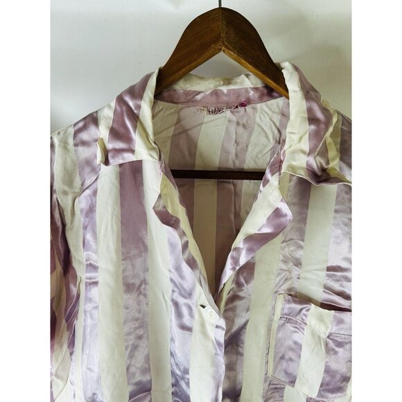 Vintage 60s Satin Stripe Boxy Button Shirt Blouse Mod Coquette - Picture 4 of 5